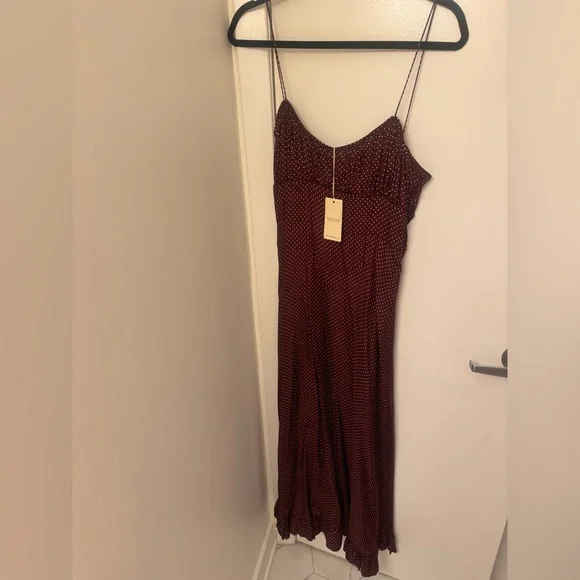 NWT! Doen Rosaria gathered polka-dot silk-blend midi dress - L - Picture 4 of 11